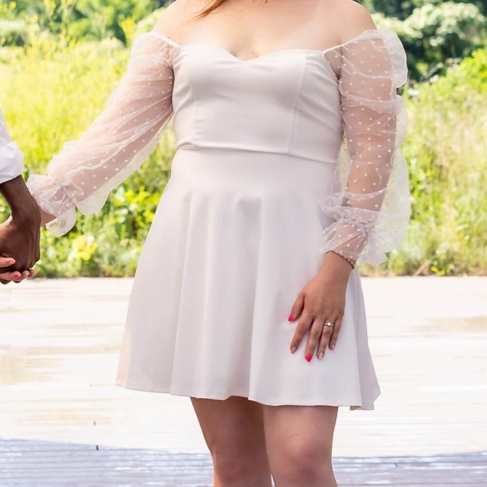 Polka Dot white Mesh Sleeve Dress